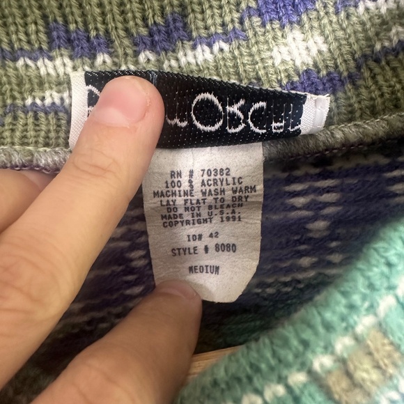 Vintage Blue & Green Nordic Fair Isle Mockneck Grannycore Sweater Sz Medium - Picture 8 of 8